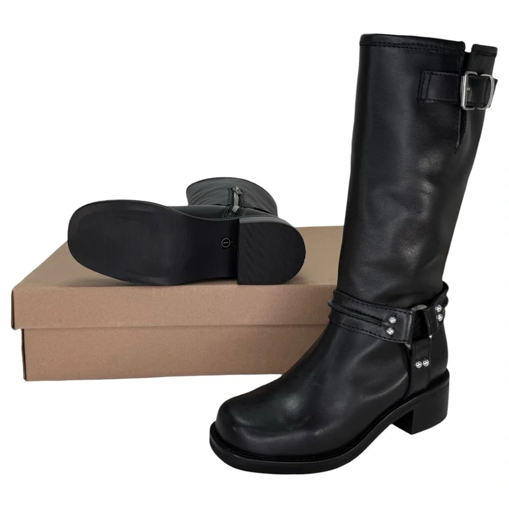 Steve Madden Black Moto Boots with Buckle Detail - Picture 12 of 13